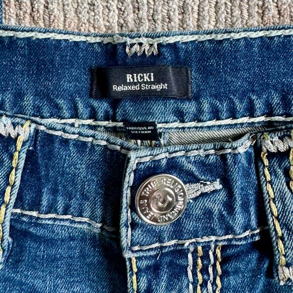 True Religion Ricky Super QT Lurex Metallic Pocket Relaxed Jean Womens Sz 32 NWT - Picture 9 of 16